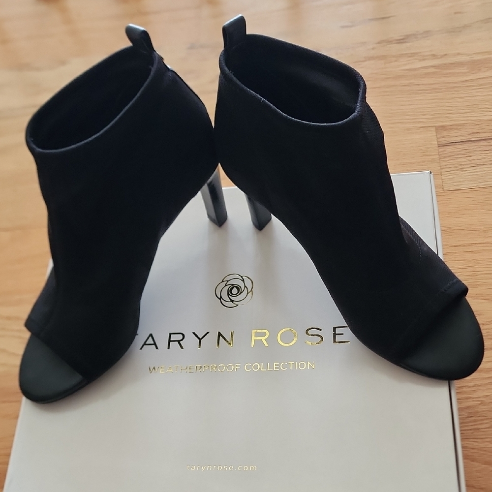 Taryn Rose Black Peep-Toe Heeled Boots